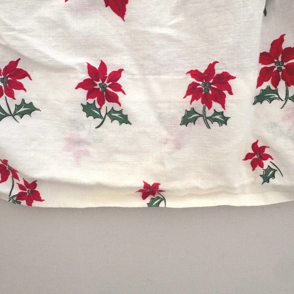 Vtg 1950s Christmas Half Apron Poinsettia Border Print MCM Holiday Hostess AS IS